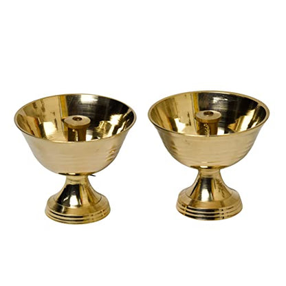 Bhimonee Decor Pure Brass Salaidar Nanda Pyali Table Diya, 1.75 inches, Brass, Pack of 2 pcs