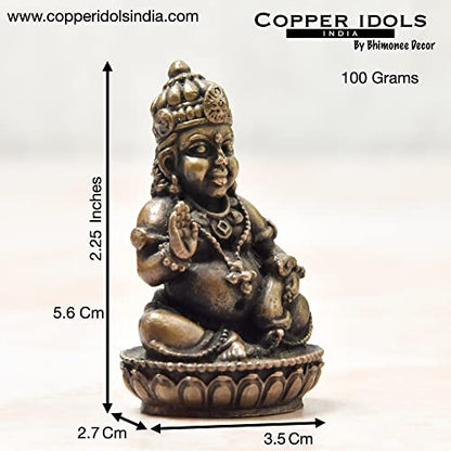 Copper Idols India - By Bhimonee Decor , 2.25 inches, Handmade Copper Indian Kuber Idol, 100 Grams , Patina Antique Finish , Pack of 1 Piece