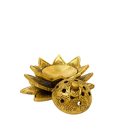 Bhimonee Decor Lotus Design Brass Agarbatti/Dhoop Holder, Home Décor, Gift & Puja, 580 gm, 2.2 inches, Brass Black Antique Finish, 1 Piece