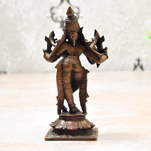 Copper Idols India - By Bhimonee Decor , 4.5 inches, Handmade Copper Krishna Idol, 300 Grams , Patina Antique Finish , Pack of 1 Piece