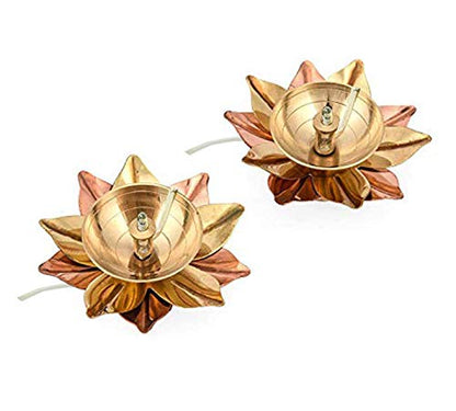 Pure Brass Neeranjan Electric Gold Bulb Lights Diya Lotus