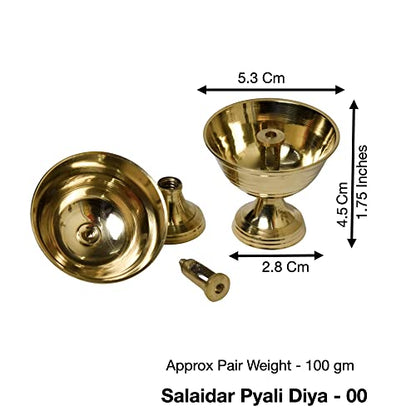 Bhimonee Decor Pure Brass Salaidar Nanda Pyali Table Diya, 1.75 inches, Brass, Pack of 2 pcs