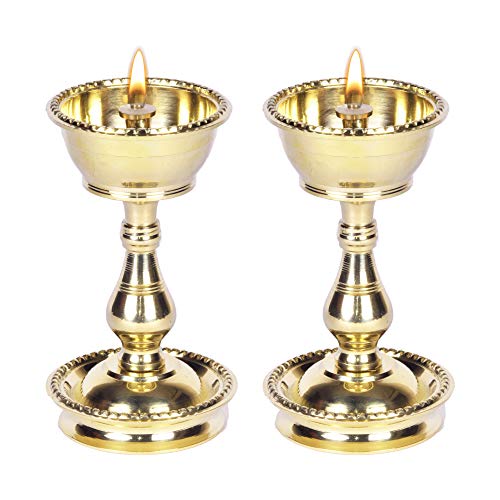 Printology Modern Centre Pure Brass Heavy Udupi Nanda Diya (5.2 Inches, No-3) Set of 2