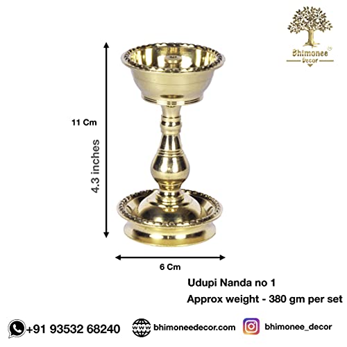 Bhimonee Decor - Set of 2 Pure Brass Heavy Udupi Nanda Diya (no-1) 4.3 inches Height