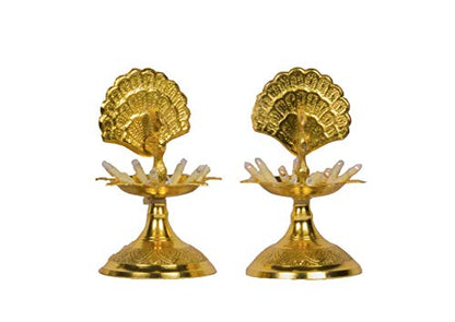 Pure Brass Neeranjan Electric Gold Bulb Lights Diya Pair  2