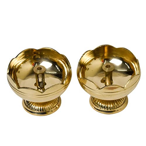 Bhimonee Decor Pure Brass Tamatar Nanda Table Diya, 1.75 inches, Brass, Pack of 2 pcs