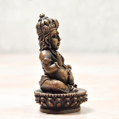 Copper Idols India - By Bhimonee Decor , 2.75 inches, Handmade Copper Indian Kuber Idol, 200 Grams , Patina Antique Finish , Pack of 1 Piece