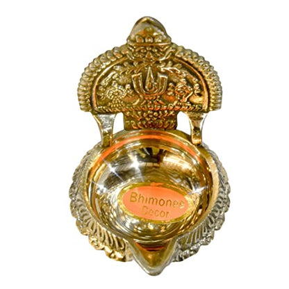 Bhimonee Decor Pure Brass Shanku Chakra Kuber Kamakshi Deep, Deepak, Diya for Pooja Purposes, 3.65 inches , 110 gm Approx.