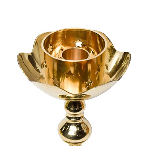 Bhimonee Decor Brass Candle Stand Holder for Pooja Room Decor, Home Decoration All Purpose, 8 inches, 340gm