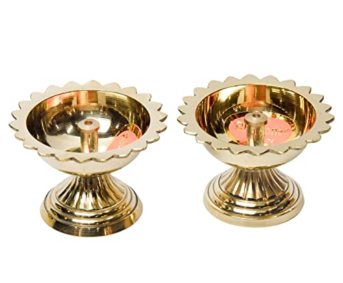 Bhimonee Decor Pure Brass Sunflower Deep, Deepak, Diya for Pooja Purposes, 1.8 Inches, 130 gm