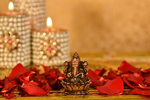 Copper Lotus Ganesha Sitting Idol