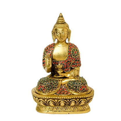 Bhimonee Decor Brass Budha Idol, Home Décor, 1.05 kg, 7 inches, Brass Black Antique Finish, 1 Piece