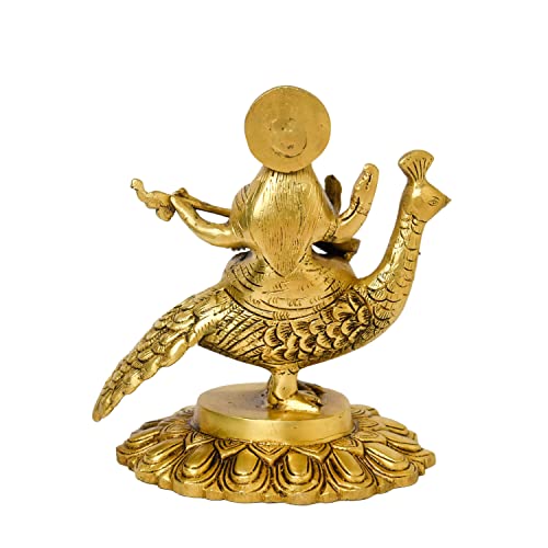 Bhimonee Decor Brass Saraswati Idol for Home Decor, Sitting on Peacock, Gift & Puja, 1.5 kg, 6.5 inches, Brass Black Antique Finish, 1 Piece