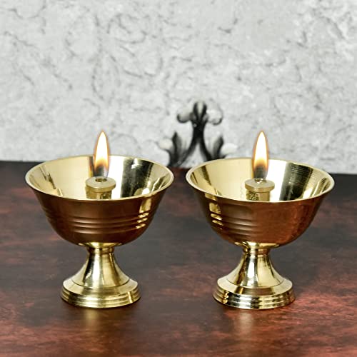 Bhimonee Decor Pure Brass Salaidar Nanda Pyali Table Diya, 1.75 inches, Brass, Pack of 2 pcs