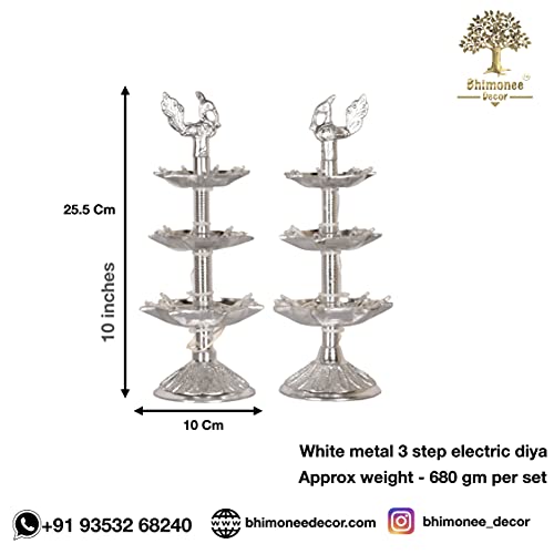 Steel Deepa Buy White Metal Electric Bulb Lights Diya 10 inches | Bhimonee Decor
