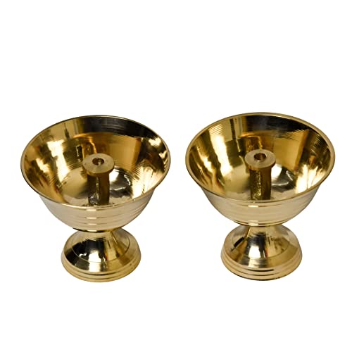 Bhimonee Decor Pure Brass Salaidar Nanda Pyali Table Diya, 1.75 inches, Brass, Pack of 2 pcs