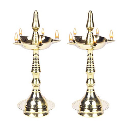 Modern Gift Centre - Set of 2 Pure Brass Kerla Fancy Diya | Samay Diya 8.5 inches by printology