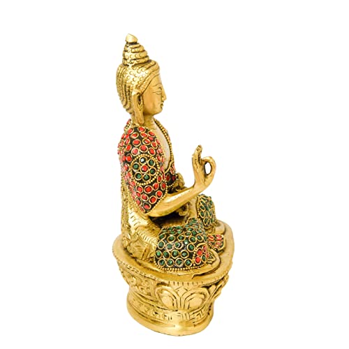 Bhimonee Decor Brass Budha Idol, Home Décor, 1.05 kg, 7 inches, Brass Black Antique Finish, 1 Piece