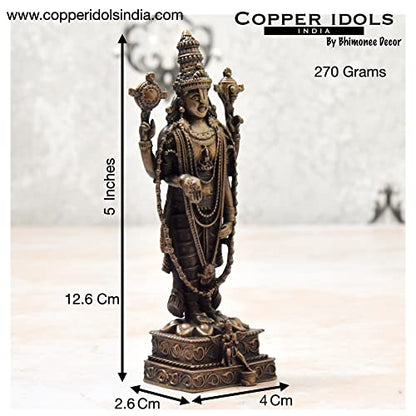 Handmade Copper Balaji with Garuda Idol 5 inche Dimensions