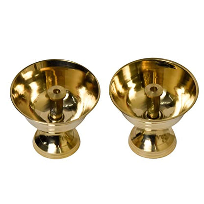 Bhimonee Decor Pure Brass Salaidar Nanda Pyali Table Diya, 1.75 inches, Brass, Pack of 2 pcs