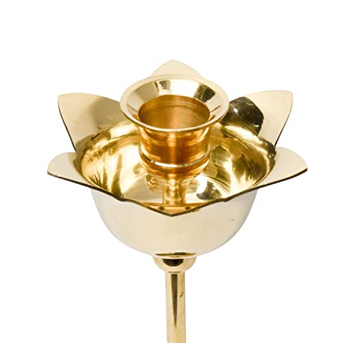 Bhimonee Decor Brass Candle Stand Holder for Pooja Room Decor, Home Decoration All Purpose, 8 inches, 250gm