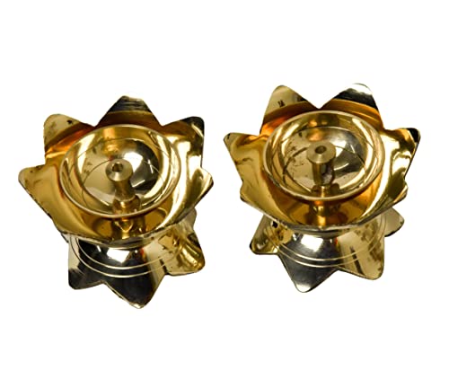 Bhimonee Decor Pure Brass Kamal Nanda Table Diya, 1.75 inches, Brass, Pack of 2 pcs