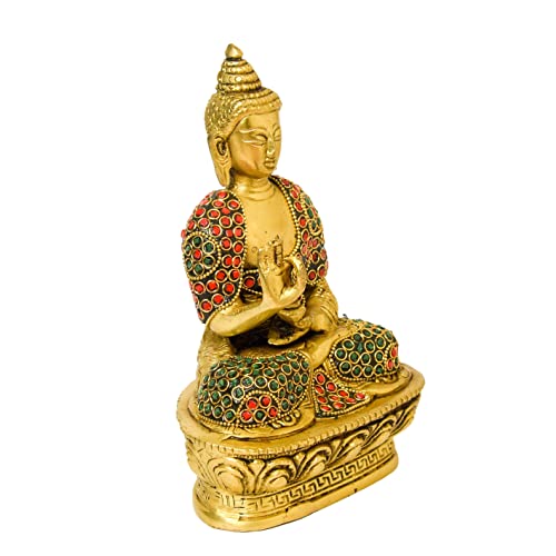 Bhimonee Decor Brass Budha Idol, Home Décor, 1.05 kg, 7 inches, Brass Black Antique Finish, 1 Piece