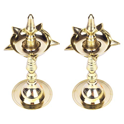 Modern Gift Centre - Set of 2 Pure Brass Kerla Fancy Diya | Samay Diya 8.5 inches by printology