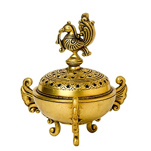 Peacock Design Brass Agarbatti/Dhoop Holder, 6 inches India