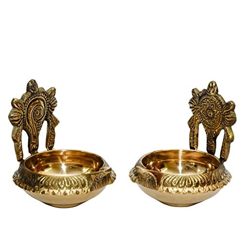 Buy Pure Brass Shanku Chakra Kuber 3 inches Diya Front View