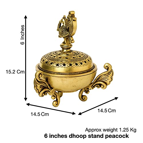 Peacock Design Brass Agarbatti/Dhoop Holder, 6 inches Size