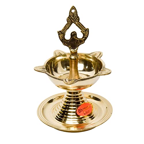 Bhimonee Decor Pure Brass Latkan Deep, Deepak, Diya for Pooja Purposes, 6.75 Inches, 370 gm