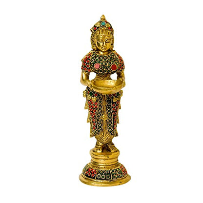 Brass Stone Work Lady with Diya