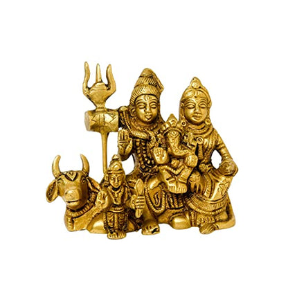 Bhimonee Decor Brass Shiva Family Idol for Home Decor, Sitting on Nandi, Gift & Puja, 1.05 kg, 3.75 inches, Brass Black Antique Finish, 1 Piece
