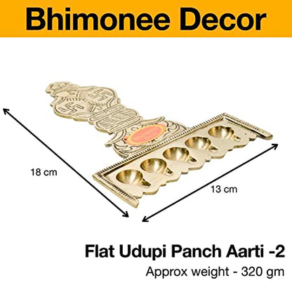 Pure Brass Flat Udupi Panch Aarti Size