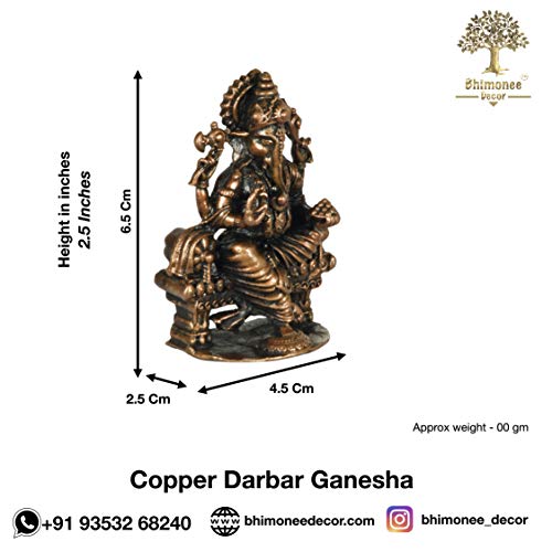 Copper Handmade Ganesha 2.5 inches Sitting Idol Dimensions