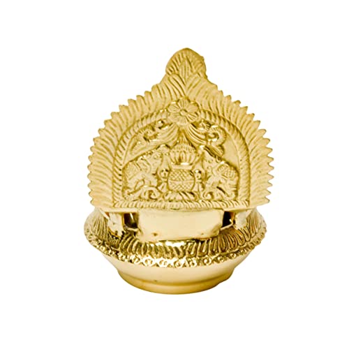 Bhimonee Decor Pure Brass GAJALAKSHMI KUBER KAMAKSHI Deep, Deepak, Diya for Pooja Purposes, 6 Inches, 440 gm