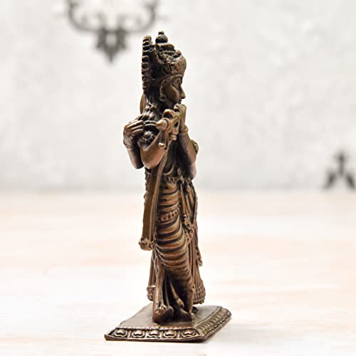 Copper Idols India - By Bhimonee Decor , 3.5 inches, Handmade Copper Radha Krishna Idol, 240 Grams , Patina Antique Finish , Pack of 1 Piece