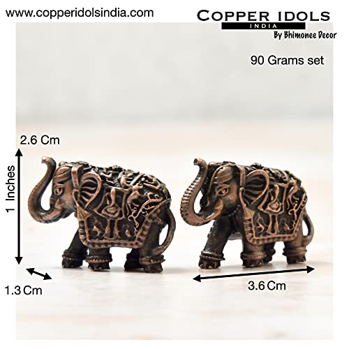 Handmade Copper Small Elephant Set 1 inch Dimensions