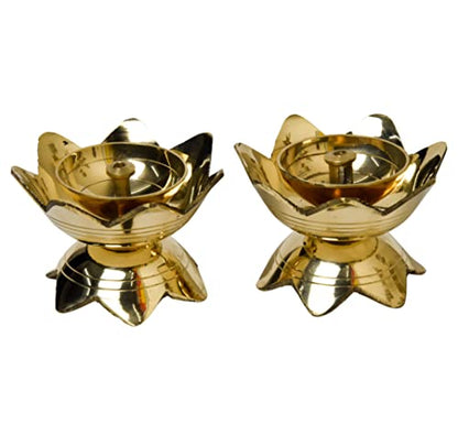 Bhimonee Decor Pure Brass Kamal Nanda Table Diya, 1.75 inches, Brass, Pack of 2 pcs