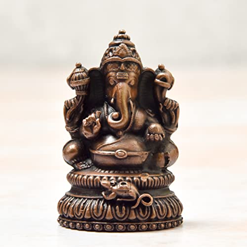 Copper Idols India - By Bhimonee Decor , 2 inches, Handmade Copper Hollow Ganesha Idol , 70 Grams , Patina Antique Finish , Pack of 1 Piece