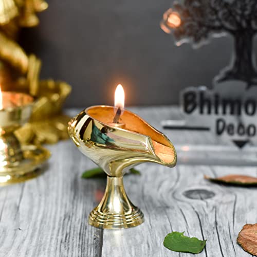 Bhimonee Decor Pure Brass Shank Design Table Diya, 3 inches, Brass, Pack of 1 pc