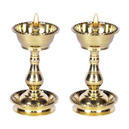 Printology Modern Gift Centre metal Pure Brass Heavy Udupi Nanda Diya (no-2, Set of 2)