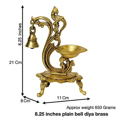 Bhimonee Decor Pure Brass Table Diya with Bell, 8.25 inches, 1 Wicks, 650 gm, Pack of 1 pcs