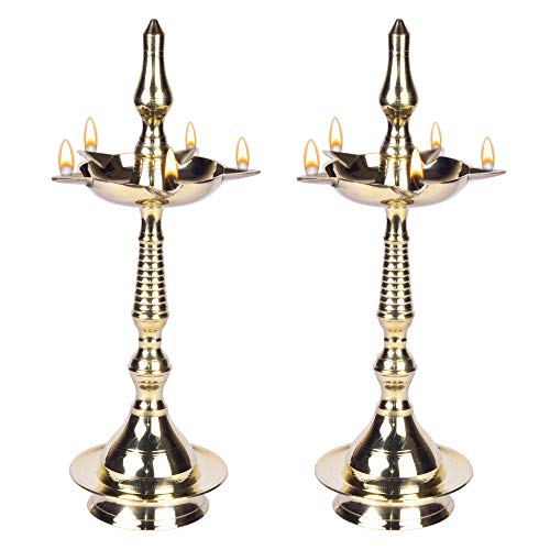 Modern Gift Centre - Set of 2 Pure Brass Kerla Fancy Diya | Samay Diya 13 inches by printology