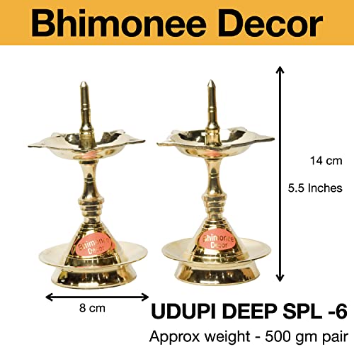 Bhimonee Decor Pure Brass Udupi Deep, Deepak, Diya for Pooja Purposes, 5.5 Inches, 500 gm