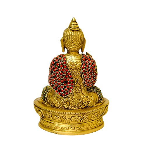 Bhimonee Decor Brass Budha Idol, Home Décor, 1.05 kg, 7 inches, Brass Black Antique Finish, 1 Piece