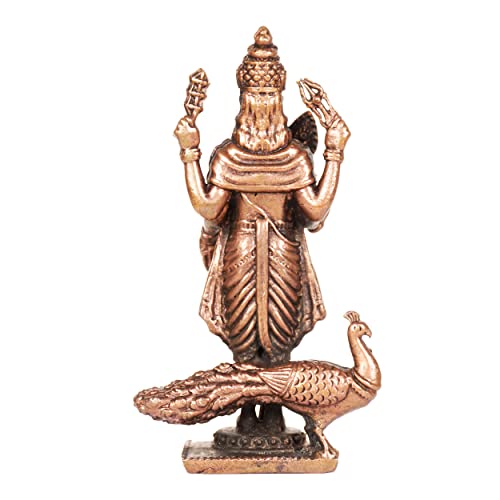 Handmade Copper Kartikeya Murugan with Peacock Idol | Bhimonee Decor