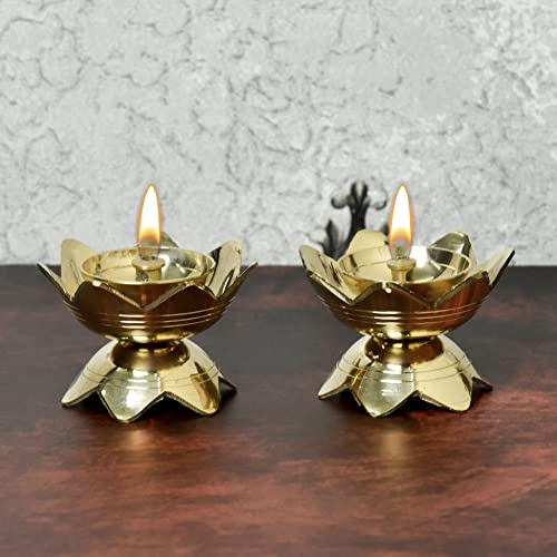 Pure Brass Kamal Nanda Table Diya, 1.75 inches, Pack of 2 pcs