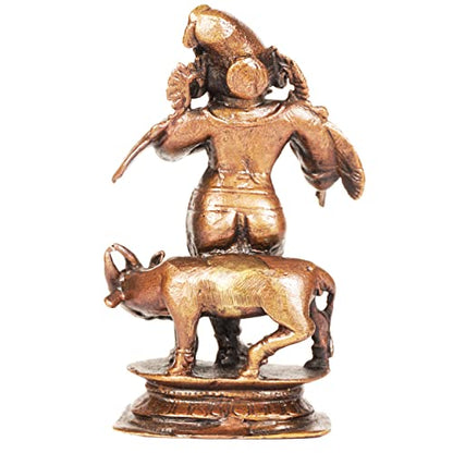 Bhimonee Decor, 2.5 inches, Handmade Copper Cow Krishna Idol, 110 Grams, Patina Antique Finish, Pack of 1 Piece